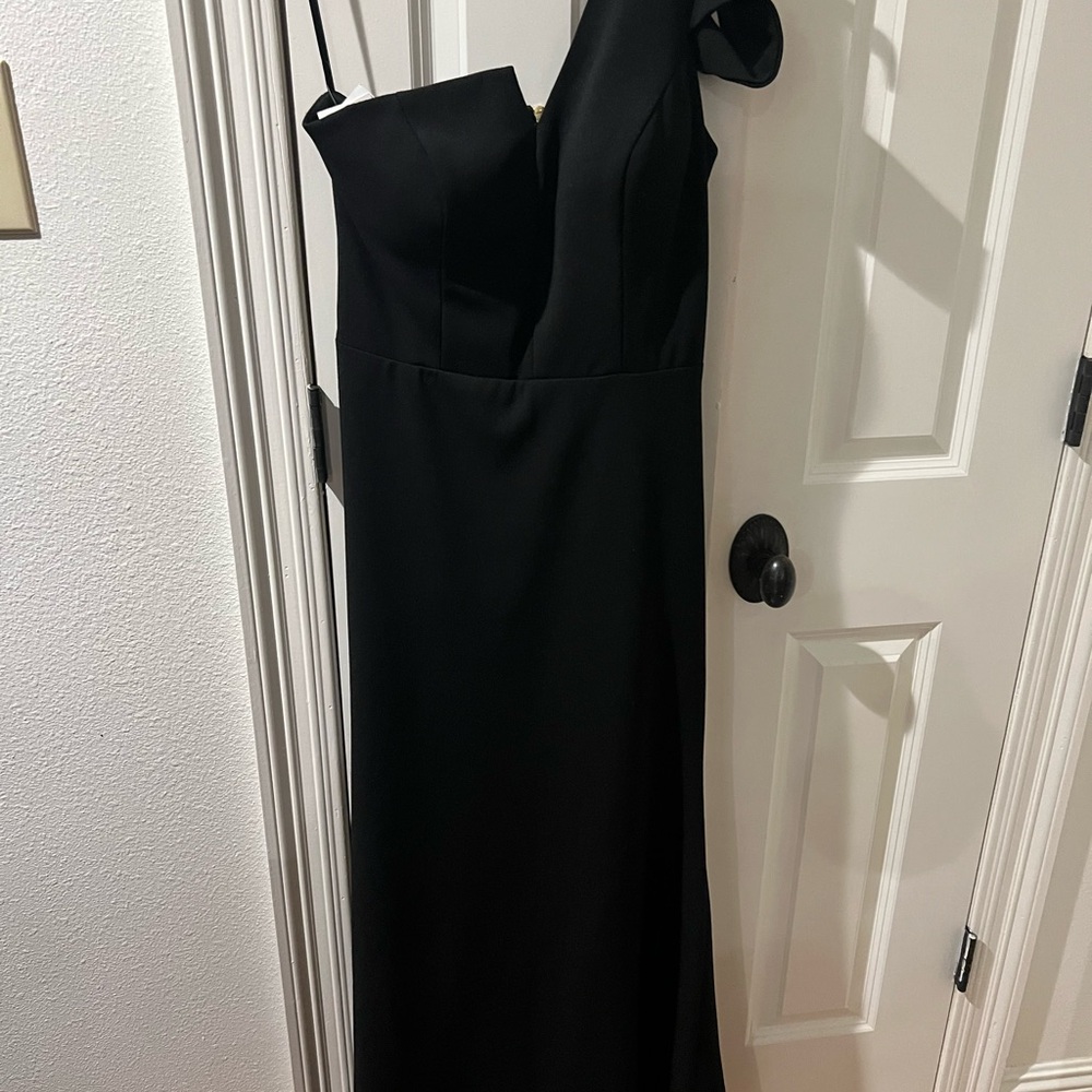 Aqua Black One-Shoulder Evening Gown